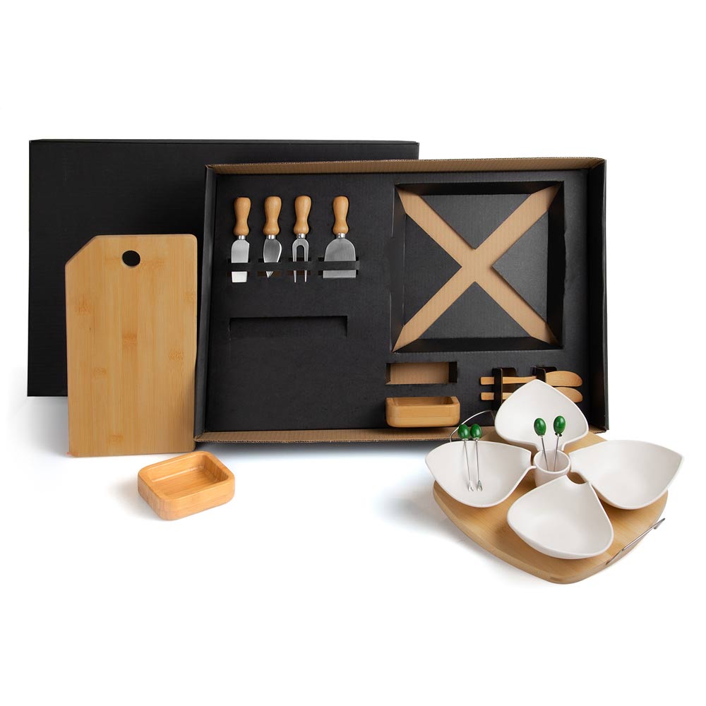 Kit Petisco Personalizado Bambu e Porcelana 18 Peças SMKT-9035S Brinde Personalizado