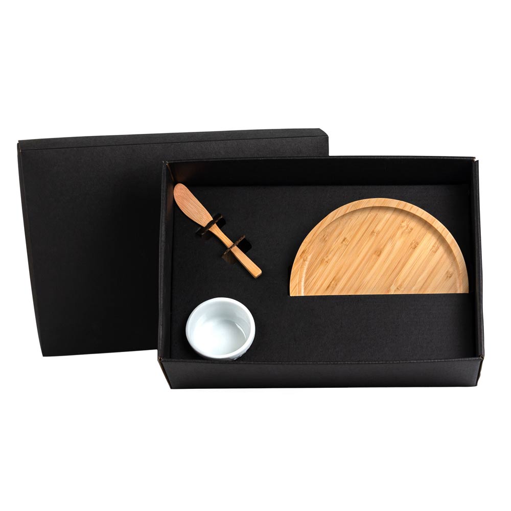 Kit Petisco Personalizado Bambu e Porcelana 3Peças SMKT-90248 Brindes Personalizados