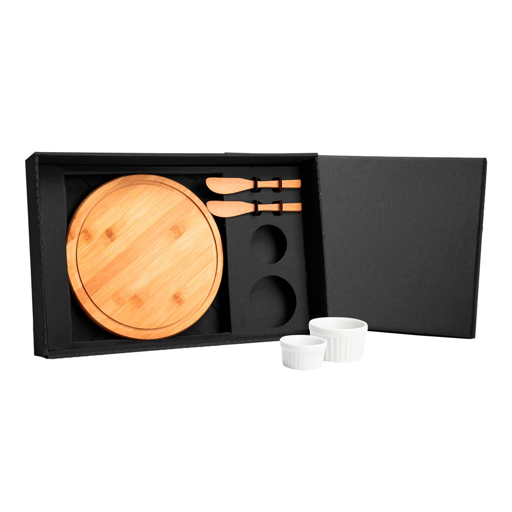 Kit Petisco Personalizado Bambu e Porcelana 5 Peças SMKT-90087 Brindes Personalizados