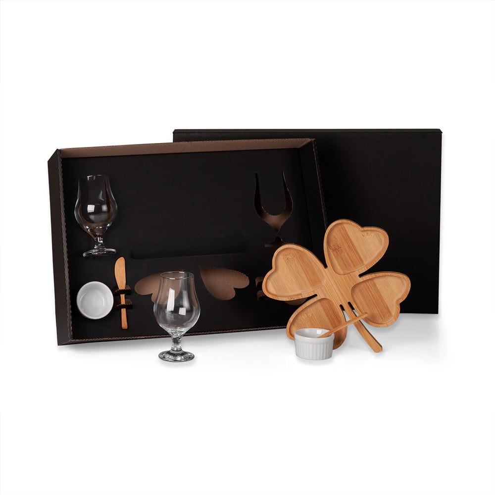 Kit Petisco Personalizado Bambu e Vidro 7 Peças SMKT-90033 Brinde Personalizado