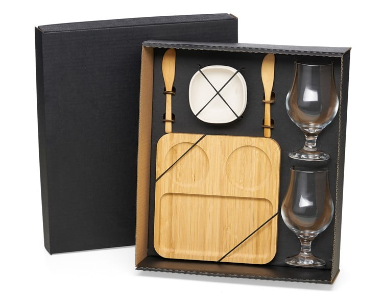 Kit Petisco Personalizado Bambu e Vidro 7 Peças SMKT-9021B Brindes Personalizados