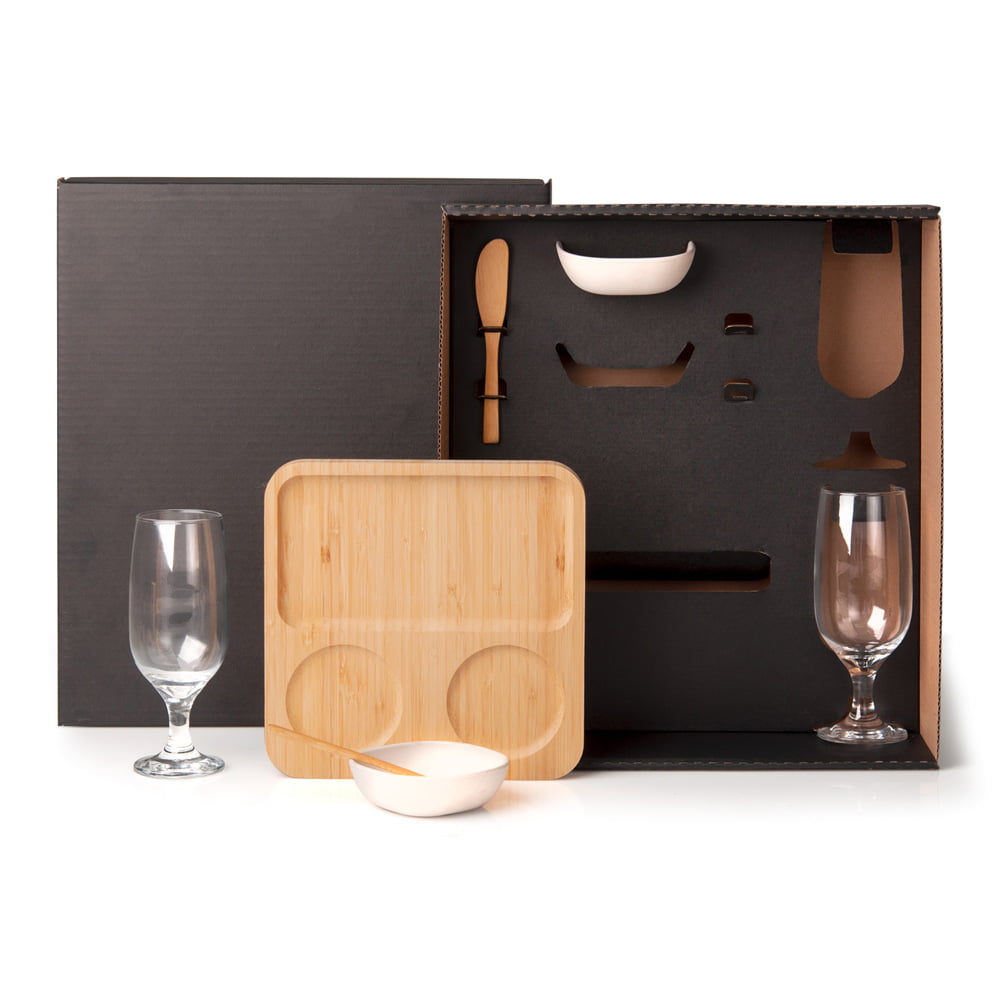 Kit Petisco Personalizado Bambu e Vidro 7 Peças SMKT-9036K Brindes Personalizados