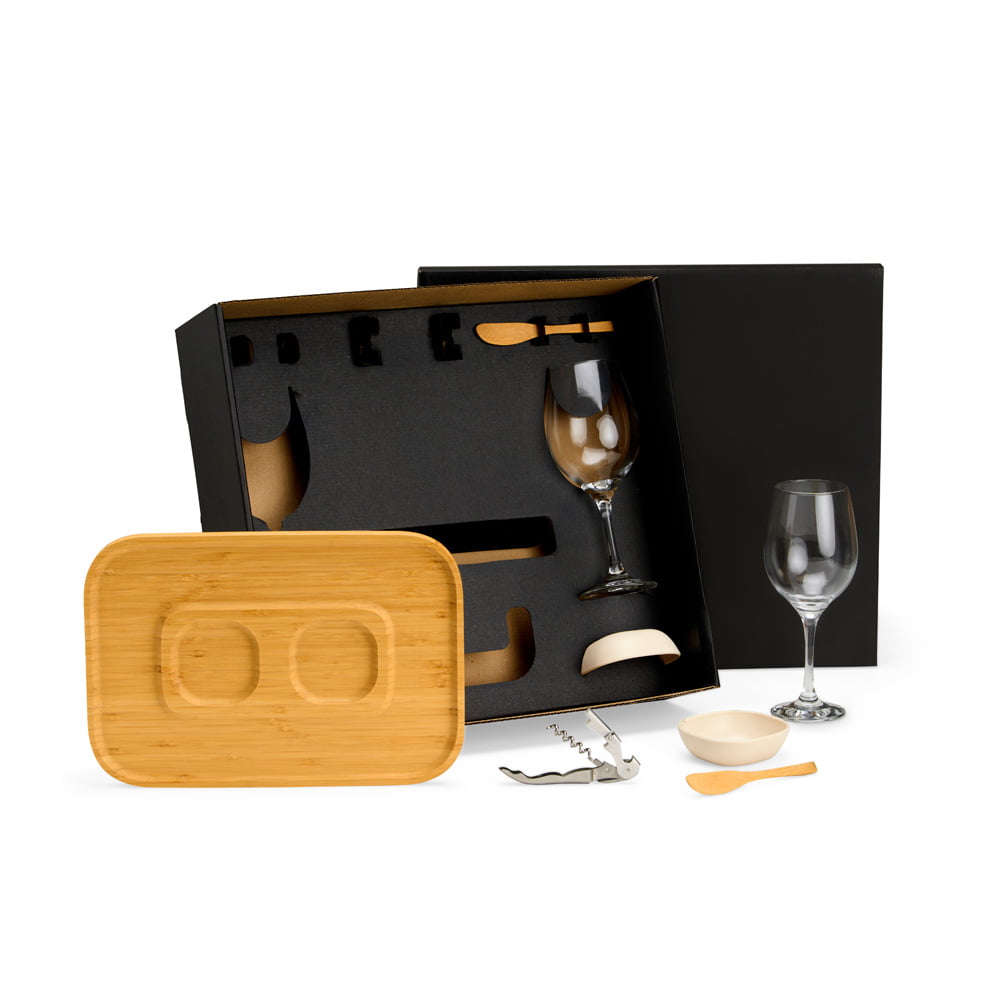 Kit Petisco Personalizado Bambu e Vidro 8 Peças SMKT-90471 Brinde Personalizado
