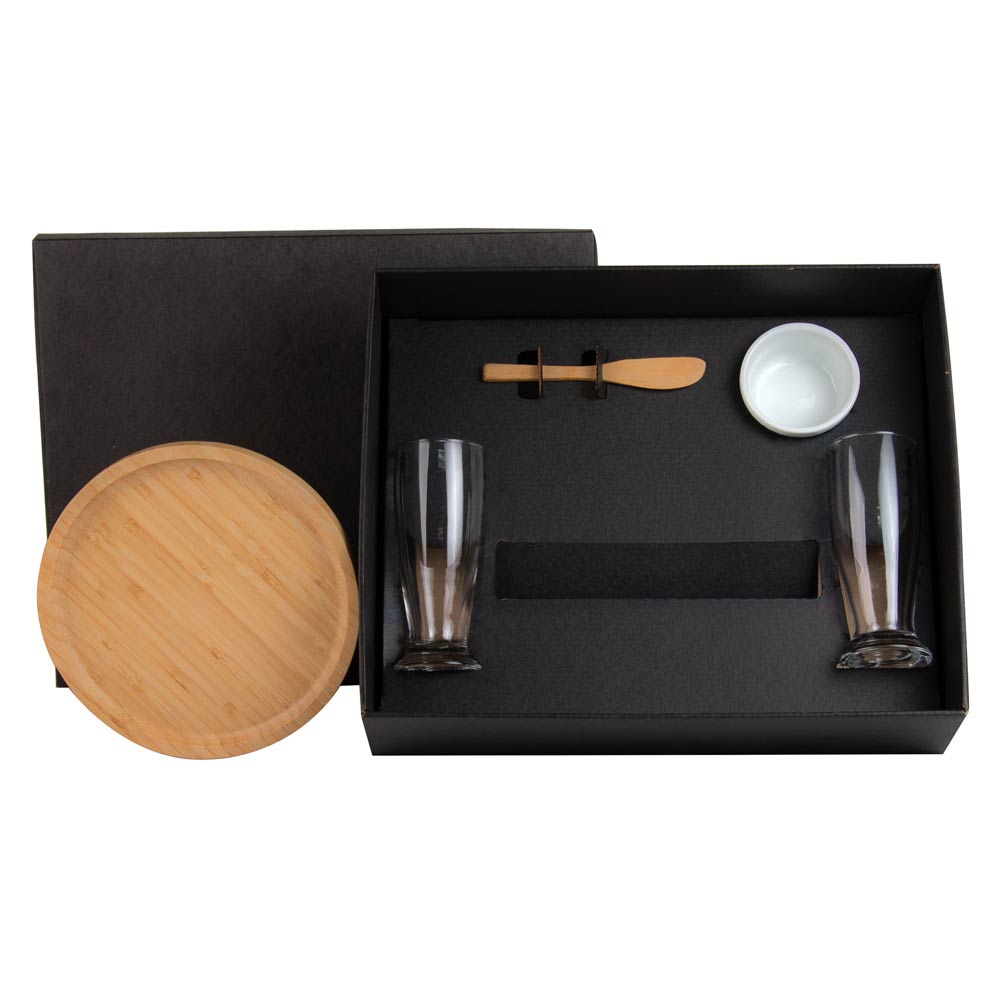 Kit Petisco Personalizado Bambu, Porcelana e Vidro 5 Peças SMKT-90250 Brinde Personalizado