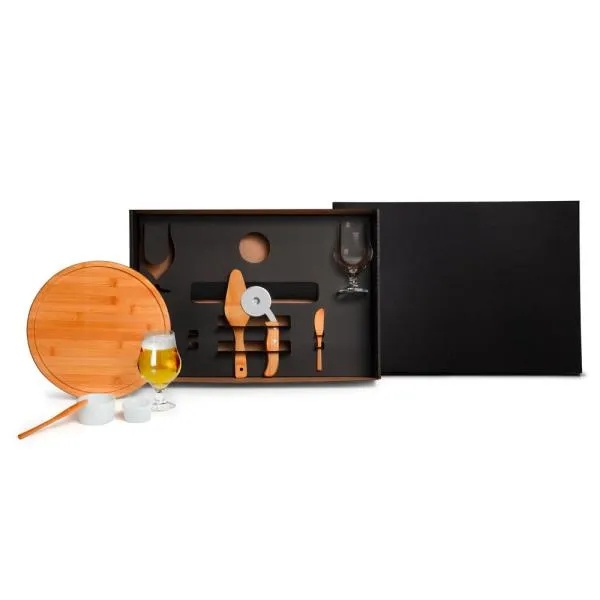 Kit Pizza Personalizado Madeira / Inox / Bambu 9 Peças SMKT-9035A Brindes Personalizados