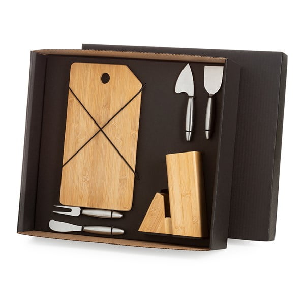 Kit Queijo Personalizado 5 Peças Bambu / Inox SMKT-90162 Brinde Personalizado