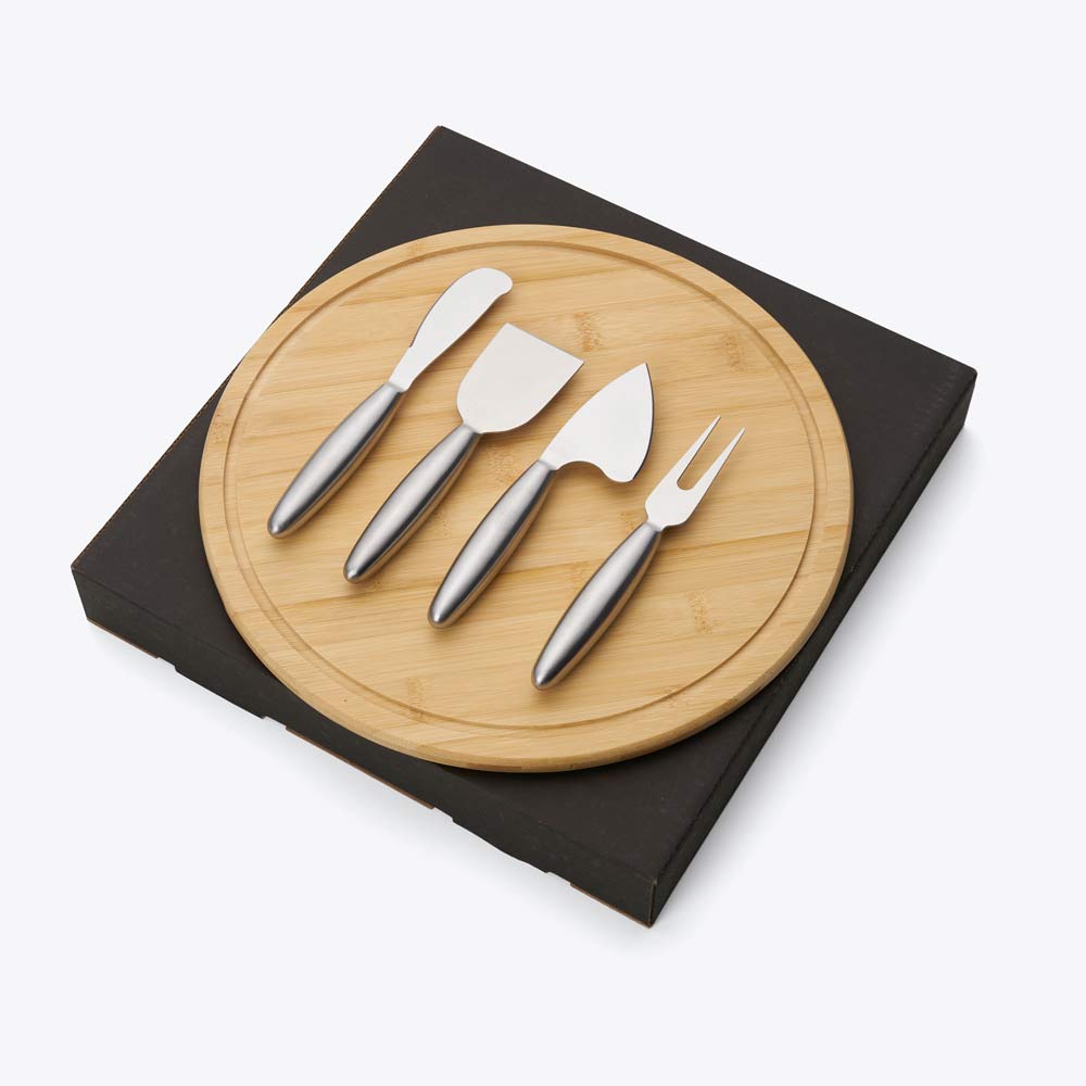 Kit Queijo Personalizado 5 Peças Bambu / Inox SMPD-11093 Brindes Personalizados
