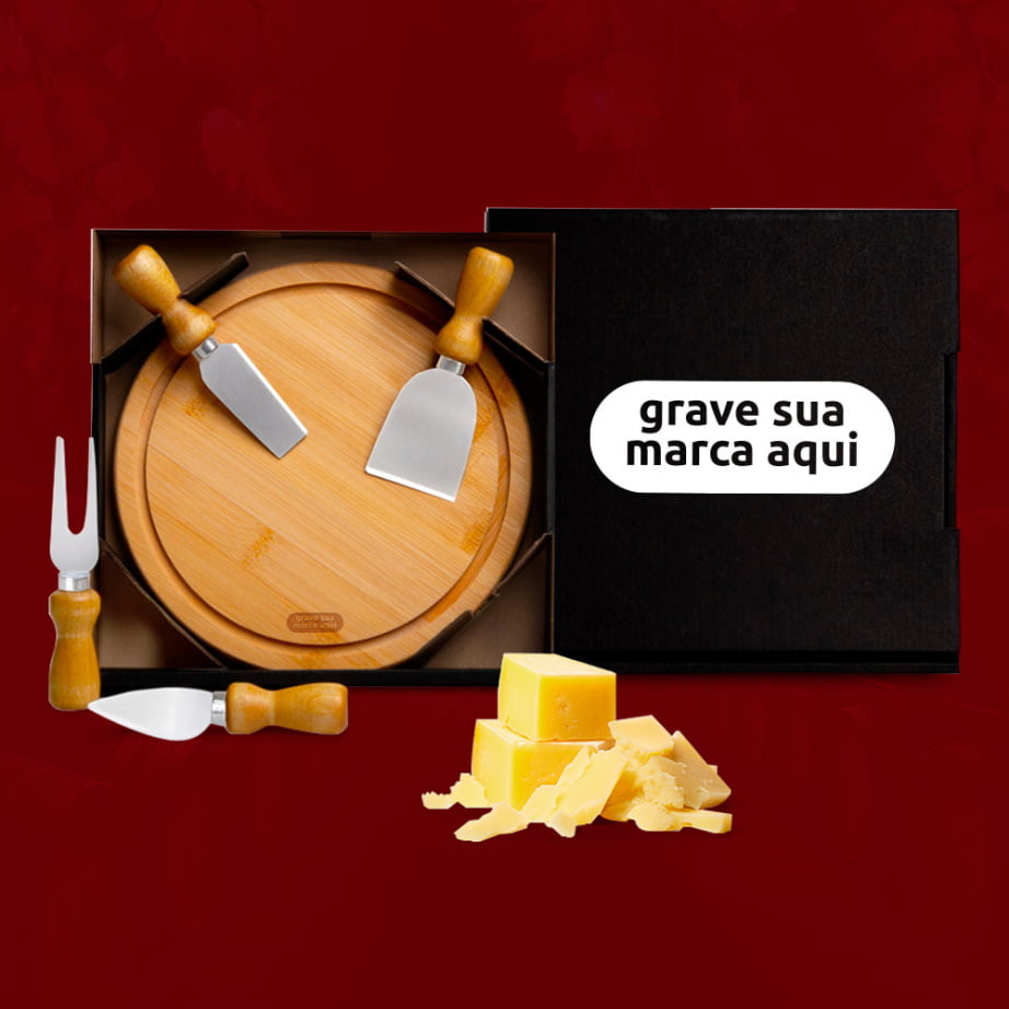 Kit Queijo Personalizado 5 Peças Bambu / Madeira / Inox SMPD-15043 Brindes Personalizados