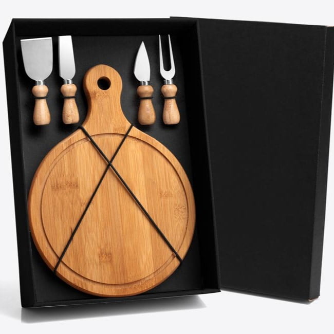 Kit Queijo Personalizado 5 Peças Madeira / Inox SMKT-90100 Brinde Personalizado