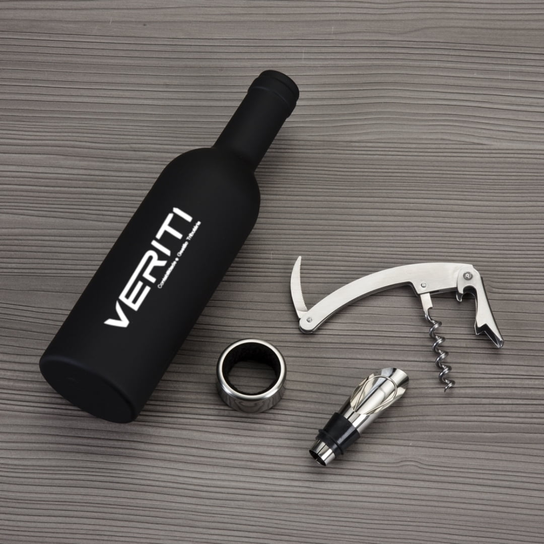 Brinde Presente Dia dos Pais Personalizado Kit Vinho Saca Rolha Bico Condutor Wine Collar 3 Peças X11871-PAI