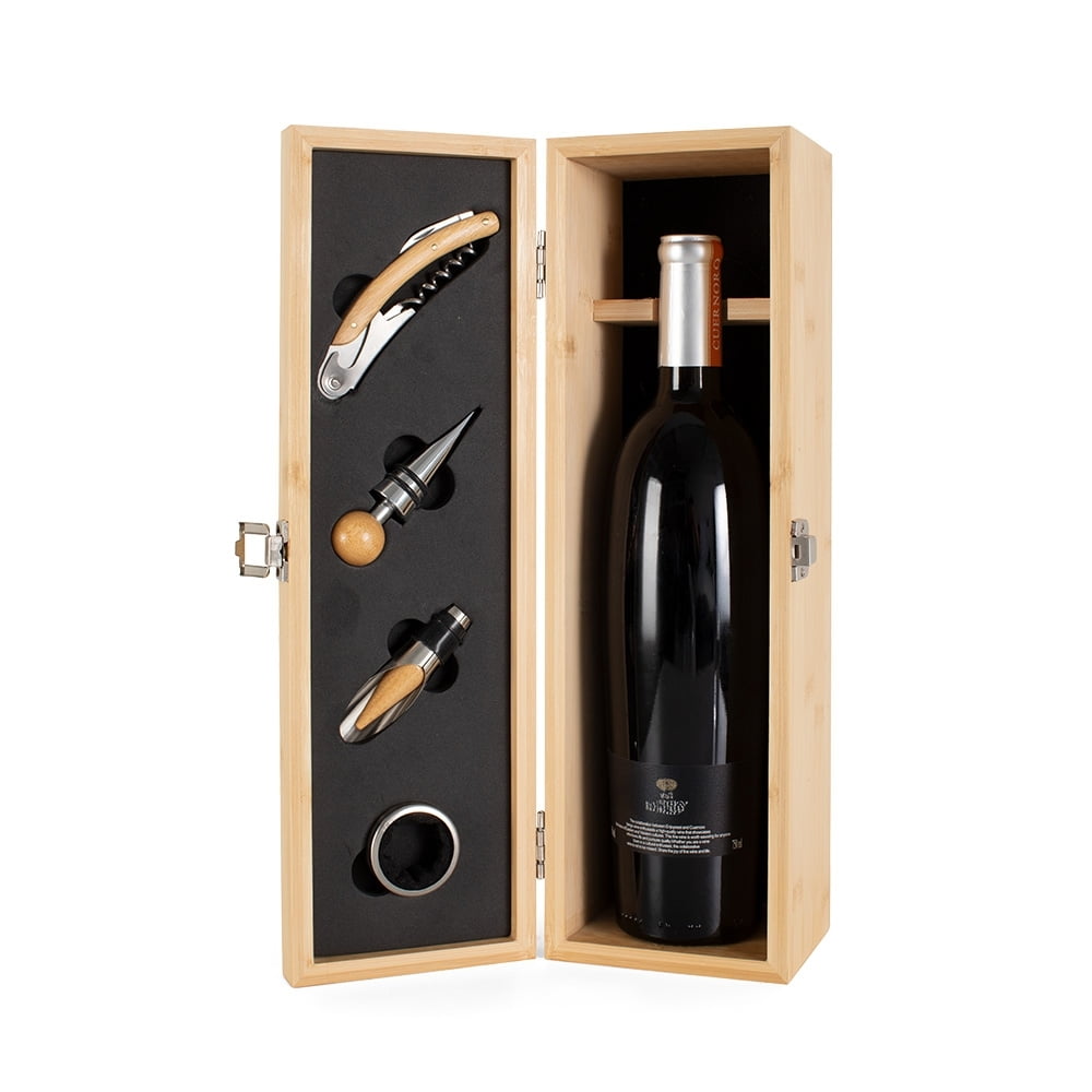 Kit Vinho Bambu Personalizado 4 Peças X15361 Brinde Personalizado