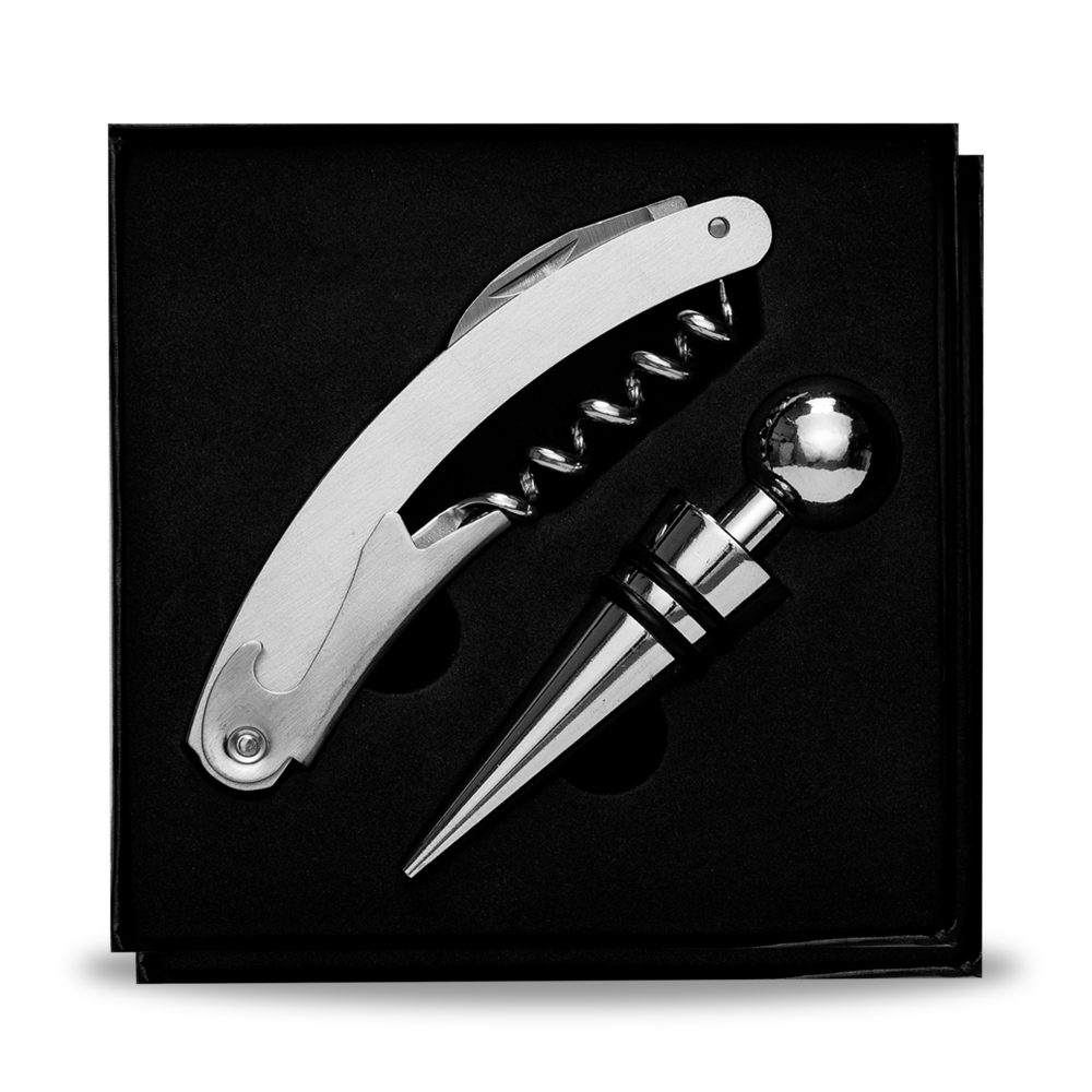 Kit Vinho Personalizado Saca Rolha e Tampa de Bico 2 Peças X10071 Brinde Personalizado
