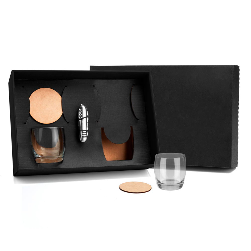 Kit Whisky Personalizado 5 Peças Com Canivete SMKT-90083 Brinde Personalizado