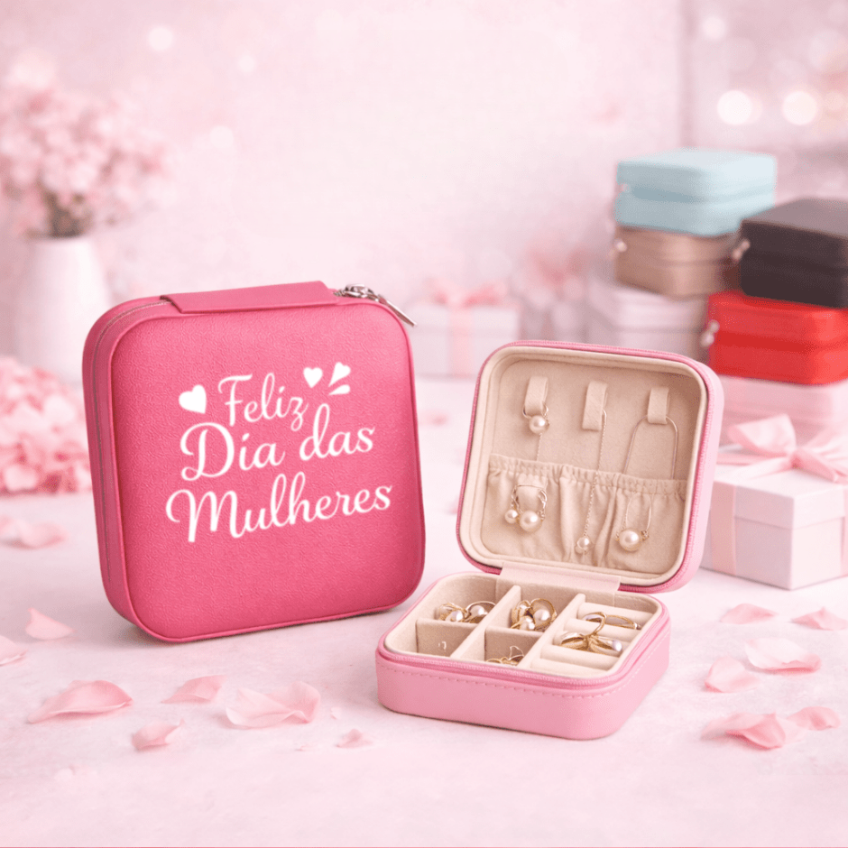 Brinde Dia Das Mulheres Personalizado Porta Joias Couro Sintético Revestimento Aveludado MX01622B-MULHER Brinde Personalizado