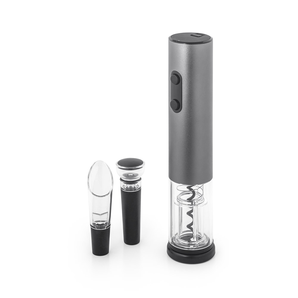 Kit Vinho Personalizado Saca Rolhas Elétrico Corta Cápsulas, Rolha a vácuo e Salva-Gotas SP94332 Brinde Personalizado