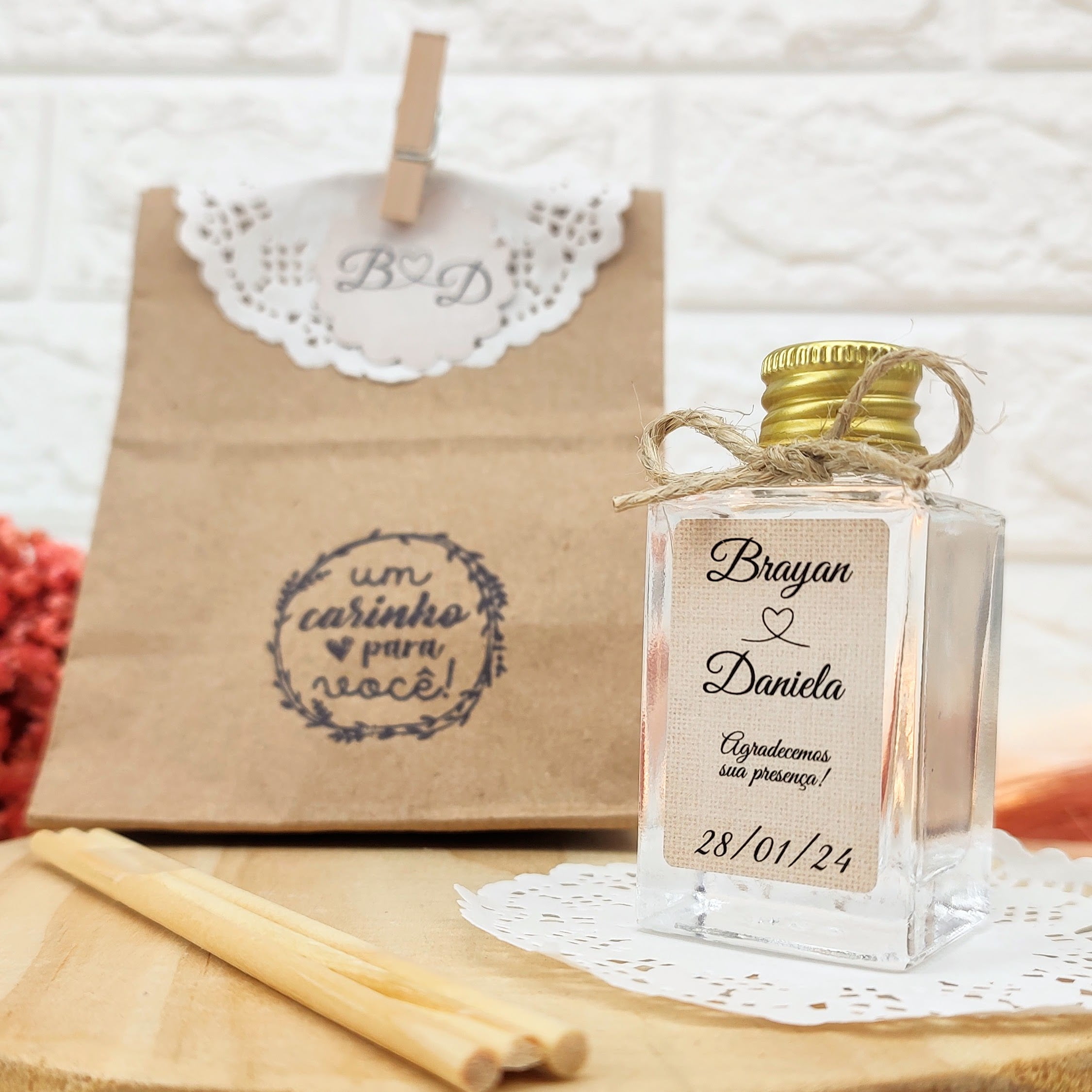 LEMBRANCINHA DE CASAMENTO AROMATIZADOR DIFUSOR 30ML SACO KRAFT JUTA
