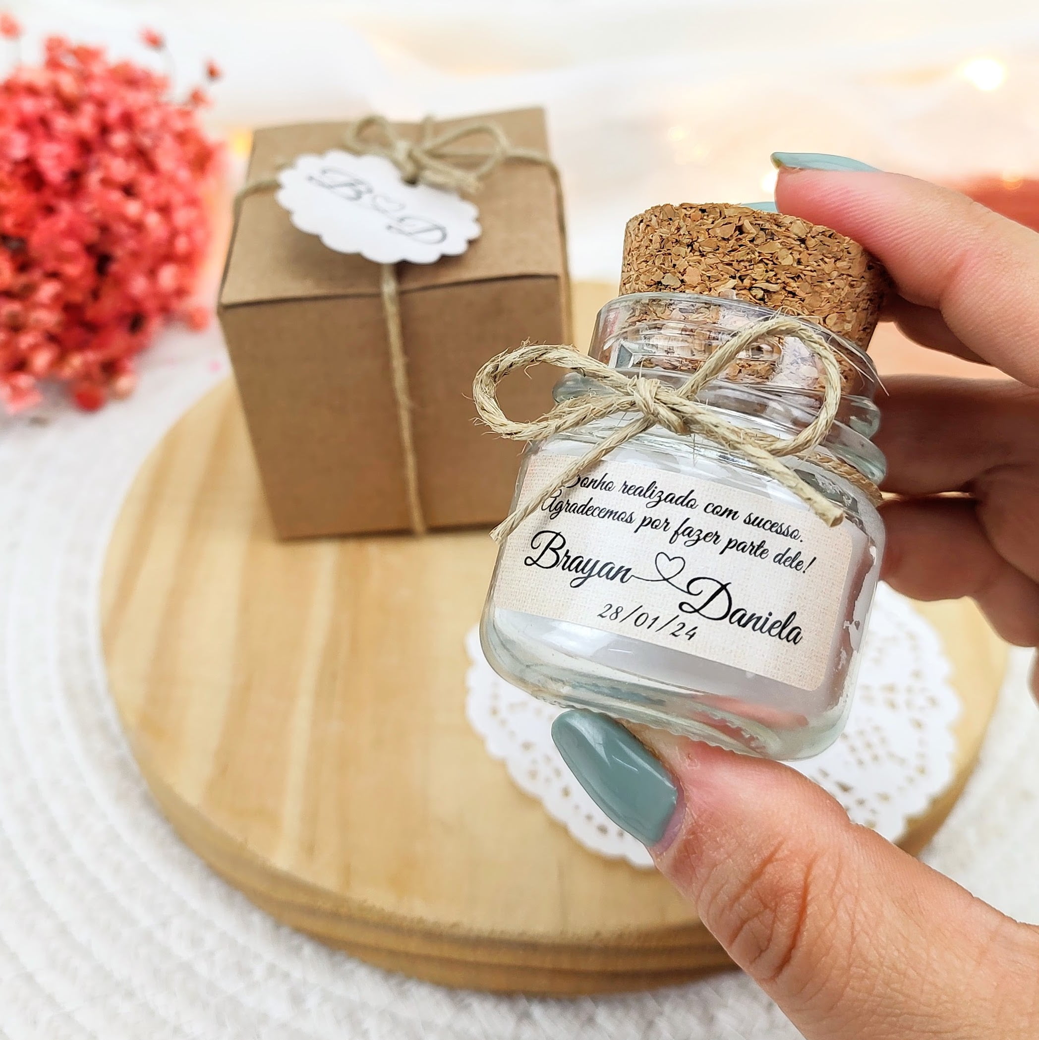 LEMBRANCINHA DE CASAMENTO VELA AROMÁTICA 40G CAIXA KRAFT JUTA