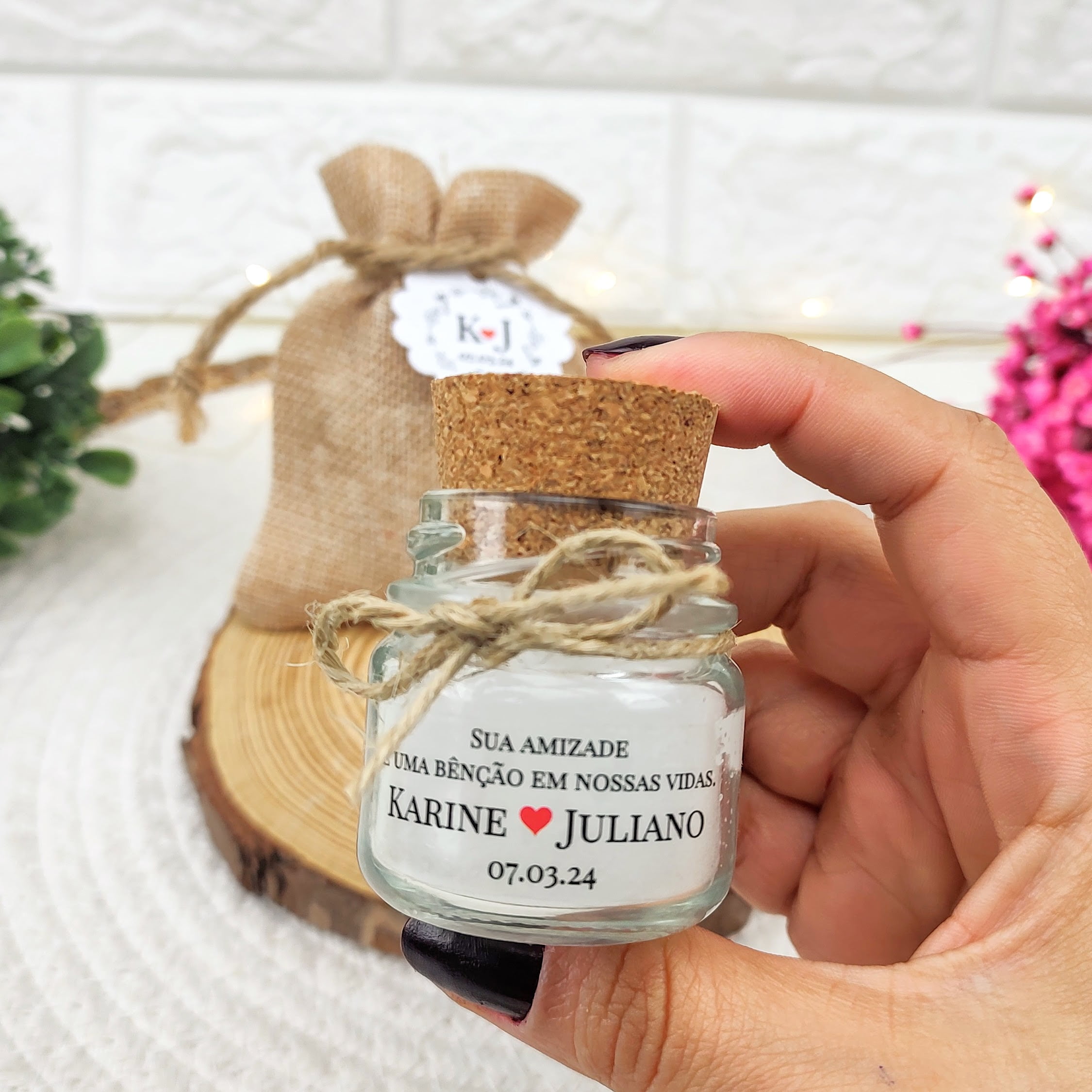 LEMBRANCINHA DE CASAMENTO VELA AROMÁTICA 40G SACO JUTA JUTA AD TRANSPARENTE