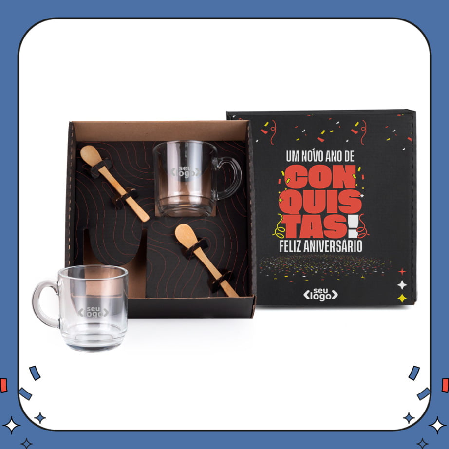 Kit Aniversário de Colaborador Personalizado Canecas 4 Peças SMKT-9039F-ADC Brindes Personalizados