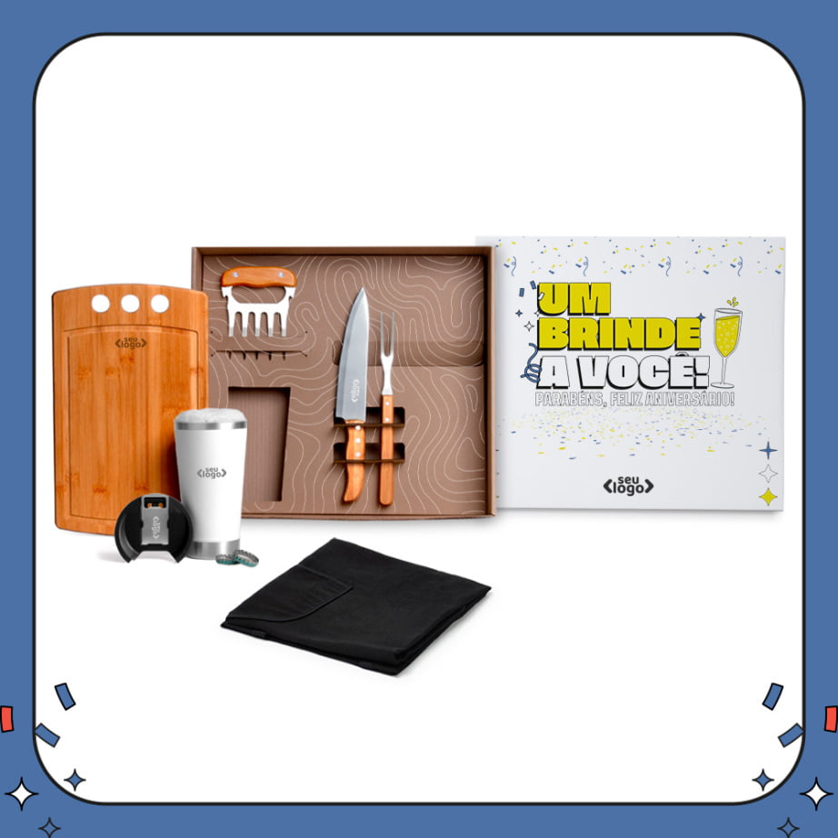 Kit Aniversário de Colaborador Personalizado Churrasco 6 Peças Copo Térmico SMKT-90301-BCO-ADC Brindes Personalizados
