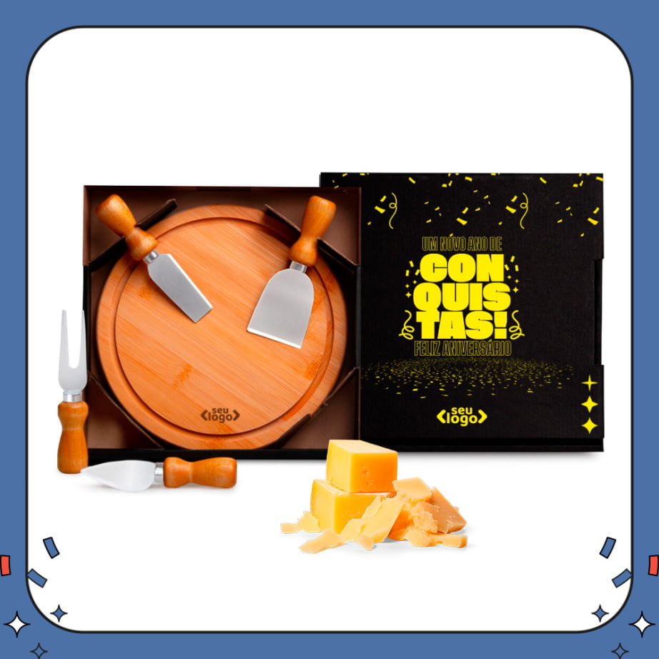Kit Aniversário de Colaborador Personalizado Queijo 5 Peças SMPD-15043-ADC Brinde Personalizado