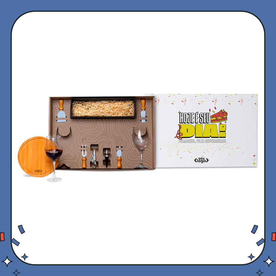 Kit Aniversário de Colaborador Personalizado Queijo 9 Peças  SMKT-90007-BCO-ADC Brindes Personalizados