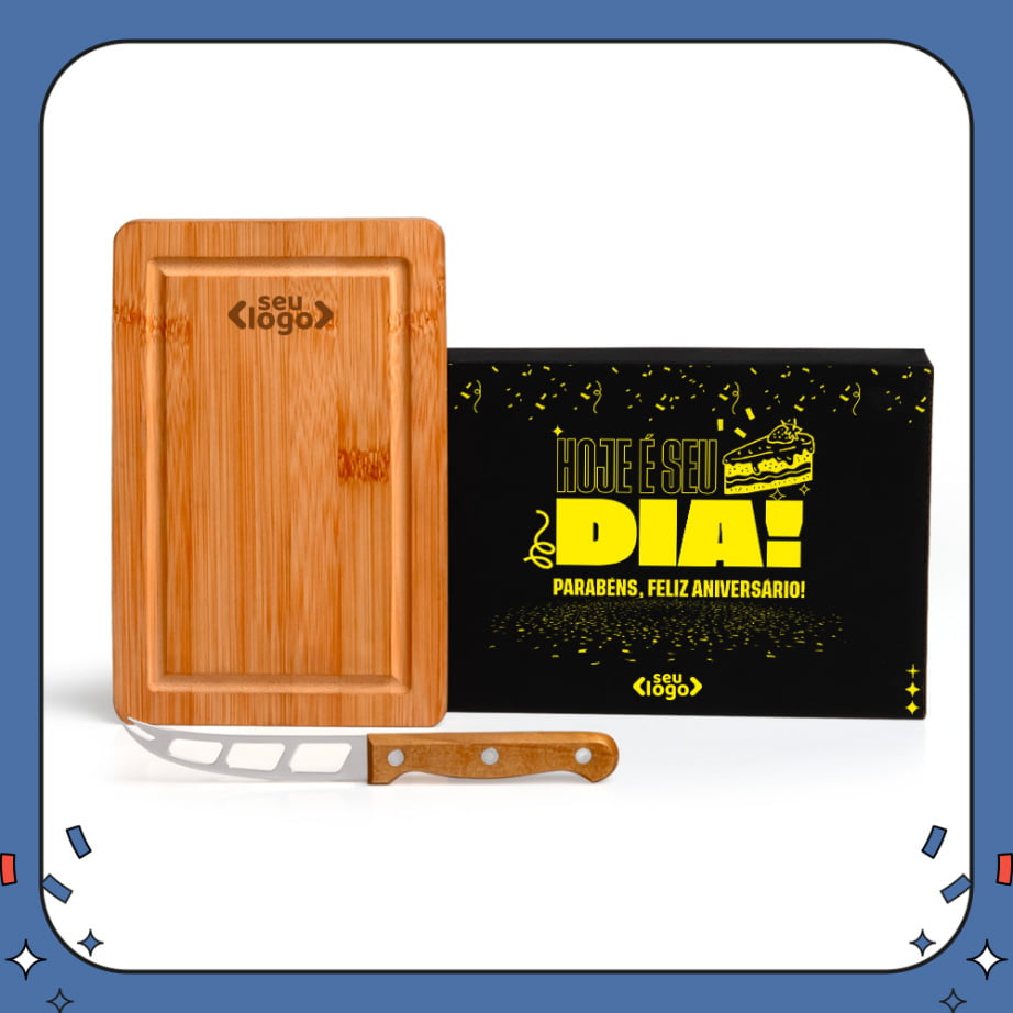 Kit Aniversário de Colaborador Personalizado Queijo em Madeira SMPD-47073-ADC Brindes Personalizados