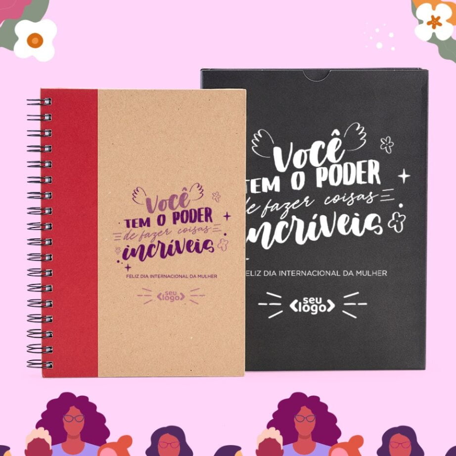 Brinde Dia Das Mulheres Personalizado Caderno Wire-O Bege/Vermelho SMLE-30644-MULHER Brinde Personalizado
