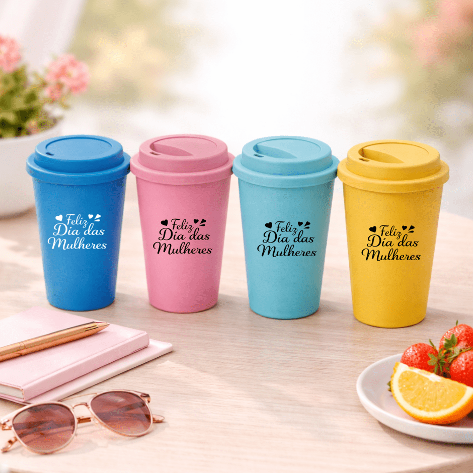 Brinde Dia Das Mulheres Personalizado Copo em Fibra de Bambu 450 ml SP94691-MULHER Brindes Personalizados