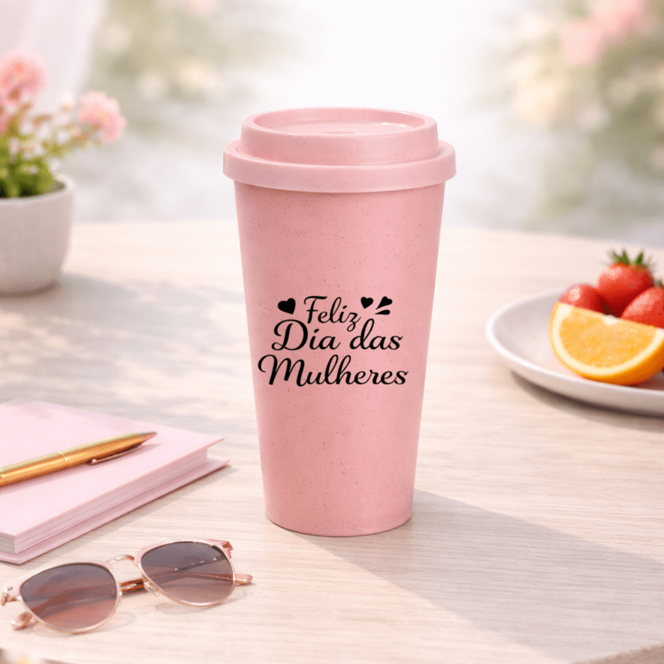 Brinde Dia Das Mulheres Personalizado Copo Sustentável Fibra de Bambu 450 ML X$@18740-MULHER Brinde Personalizado