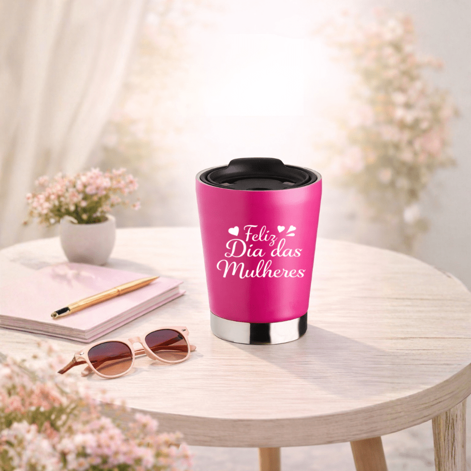 Brinde Dia Das Mulheres Personalizado Copo Térmico em Aço Inox 300 ml com Tampa X18722-MULHER Brinde Personalizado