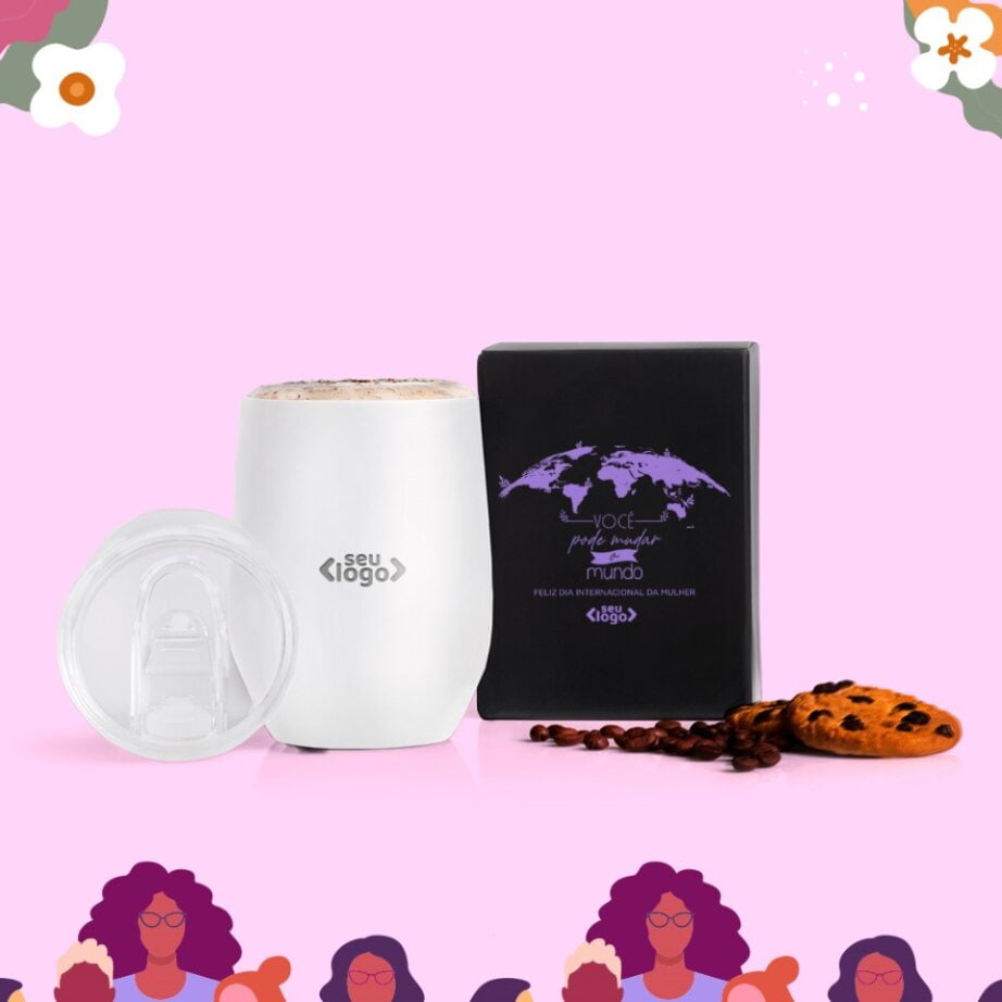 Brinde Dia Das Mulheres Personalizado Copo Térmico Inox 340 ML SMIC-03340-MULHER Brinde Personalizado