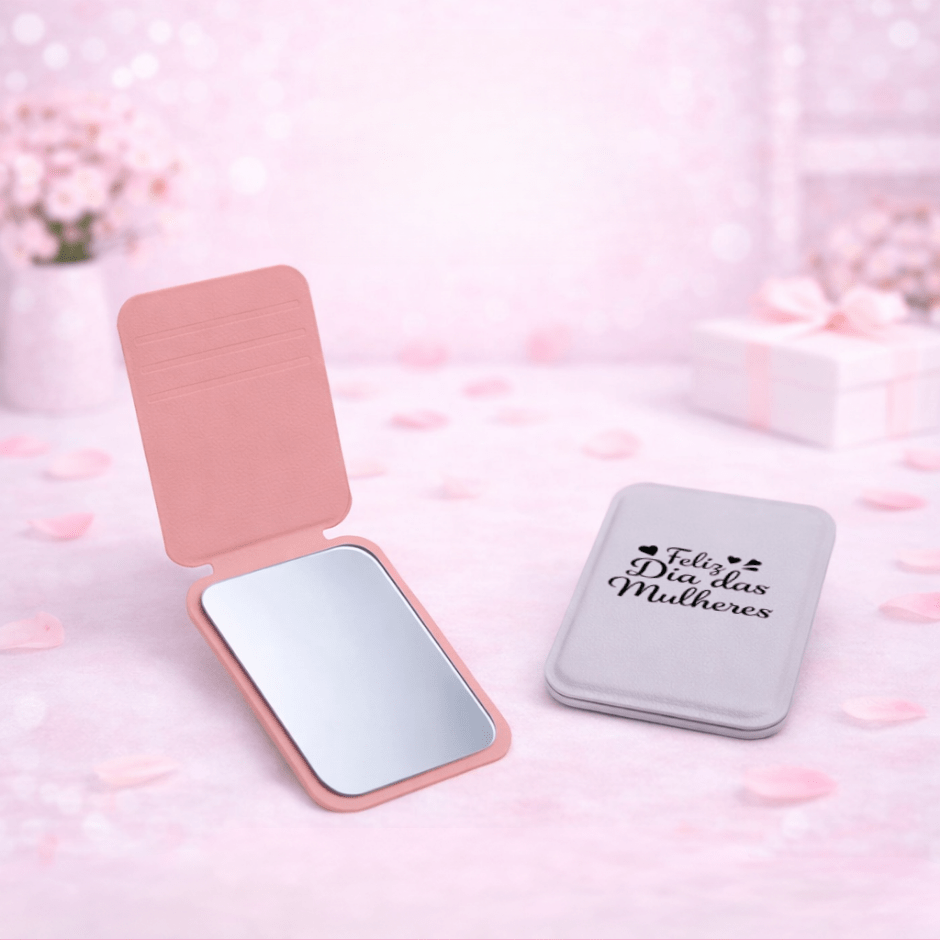 Brinde Dia Das Mulheres Personalizado Espelho Couro Sintético com Ajuste X18920-MULHER Brinde Personalizado