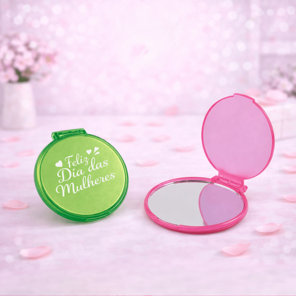 Brinde Dia Das Mulheres Personalizado Espelho de Maquiagem Plástico SP94853-MULHERES Brindes Personalizados