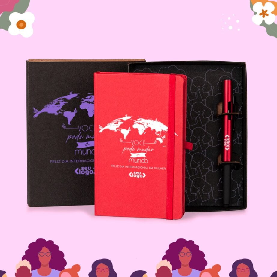 Brinde Dia Das Mulheres Personalizado Kit Caderneta com Caneta 80 Folhas Caneta Touch SMLE-31734-MULHER Brindes Personalizados