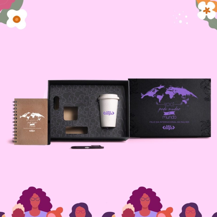 Brinde Dia Das Mulheres Personalizado Kit Caderno e Copo SMKT-9029F-MULHER Brinde Personalizado