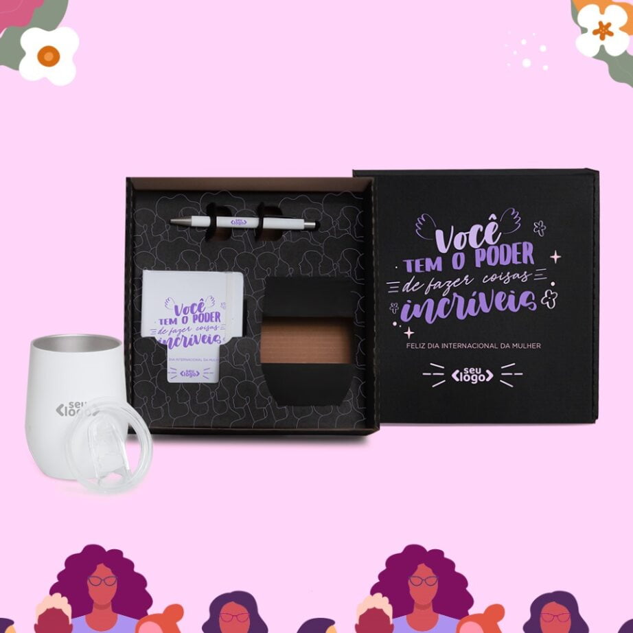 Brinde Dia Das Mulheres Personalizado Kit Copo E Acessórios 3 Peças SMKT-90333-MULHER Brinde Personalizado