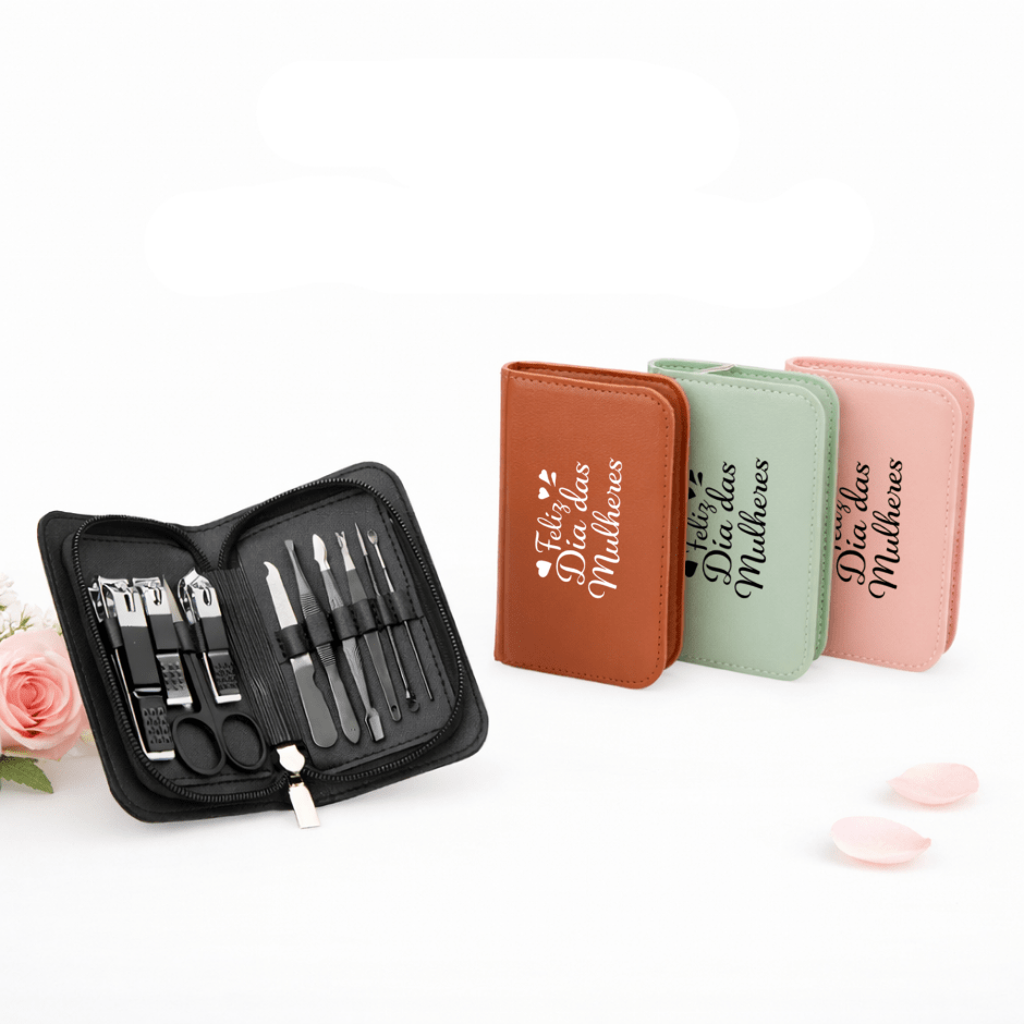 Brinde Dia Das Mulheres Personalizado Kit Manicure Couro Sintético 10 Peças X18900-MULHER Brindes Personalizados