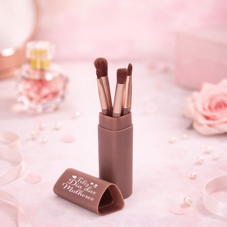 Brinde Dia Das Mulheres Personalizado Kit Pincel Alumínio 5 Peças X18875-MULHER Brinde Personalizado