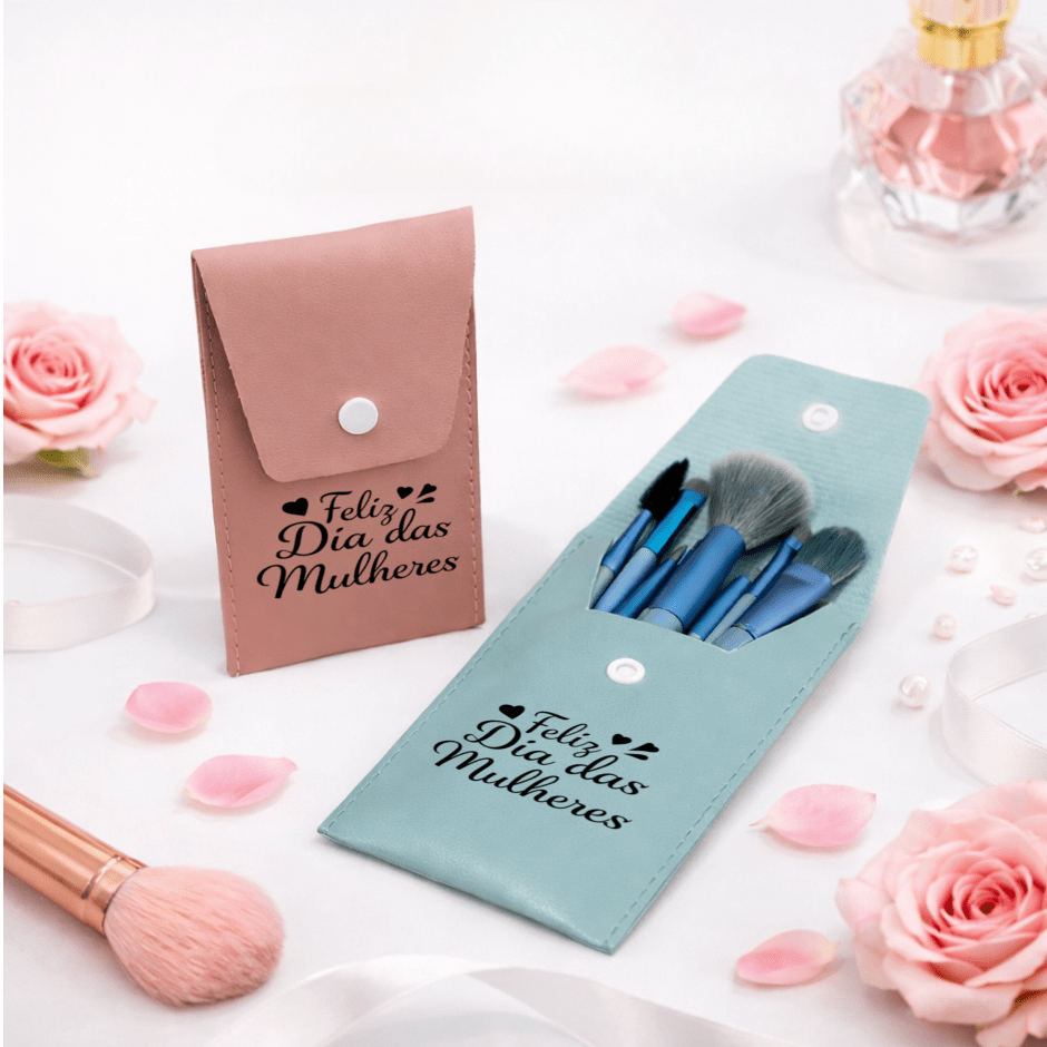 Brinde Dia Das Mulheres Personalizado Kit Pincel Couro Sintético 8 Peças X18876-MULHER Brindes Personalizados