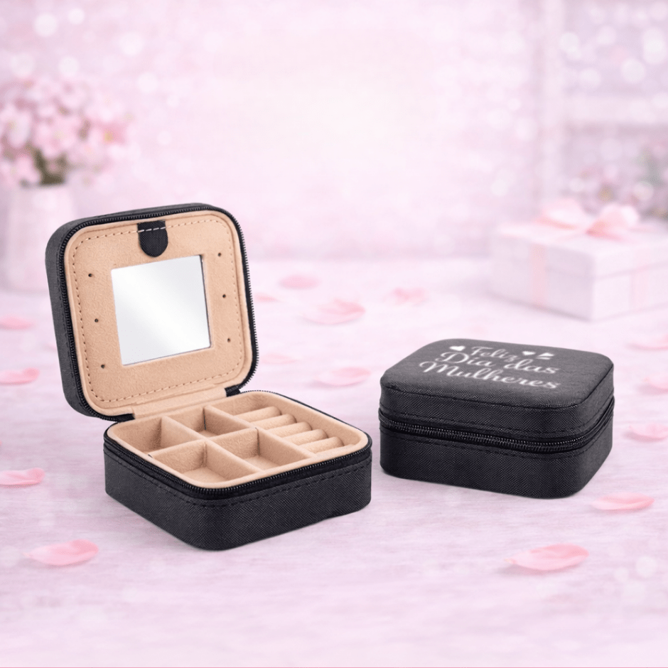 Brinde Dia Das Mulheres Personalizado Porta Joias Couro Sintético Quatro Divisórias XO$08141-MULHER Brinde Personalizado