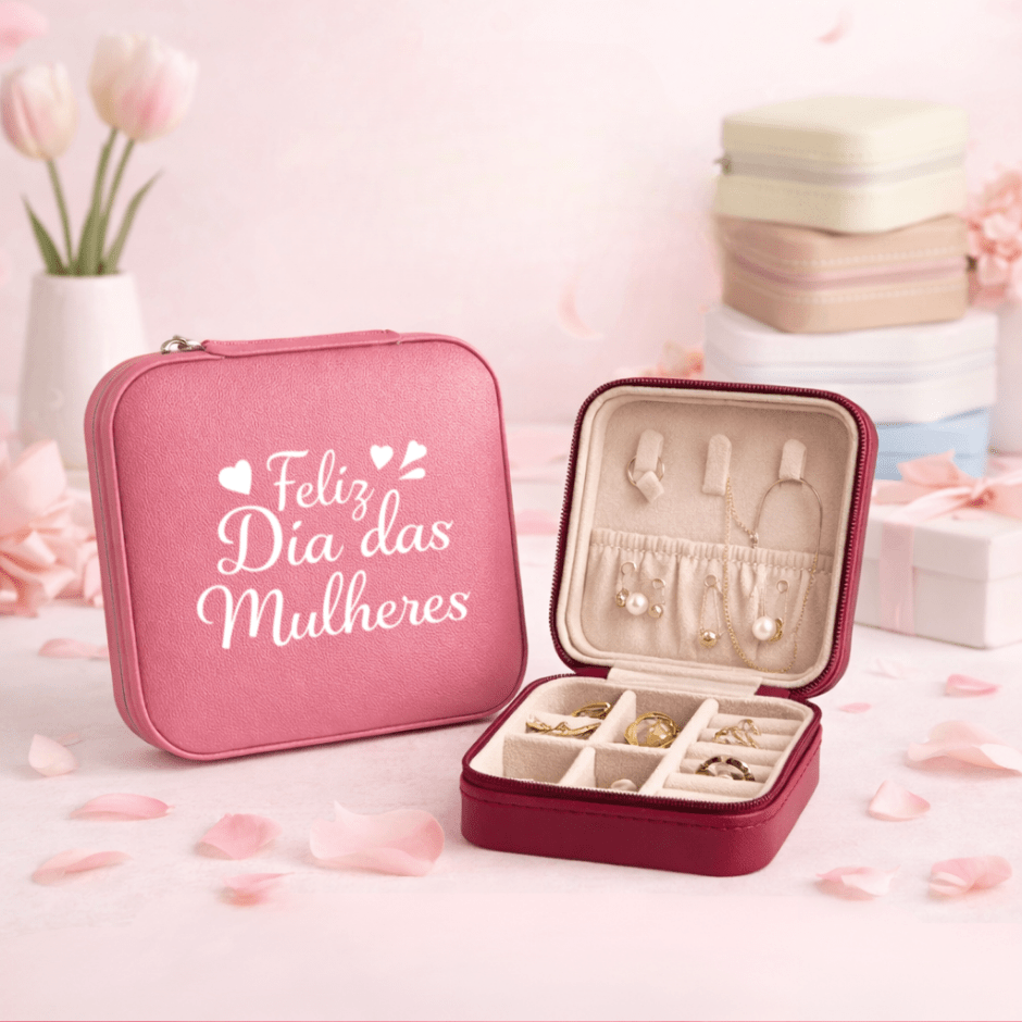 Brinde Dia Das Mulheres Personalizado Porta Joias Couro Sintético Revestimento Aveludado MX01622-MULHER Brindes Personalizados