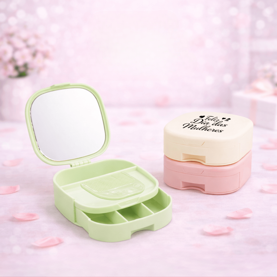 Brinde Dia Das Mulheres Personalizado Porta Joias Plástico Com Espelho X18984-MULHER Brinde Personalizado