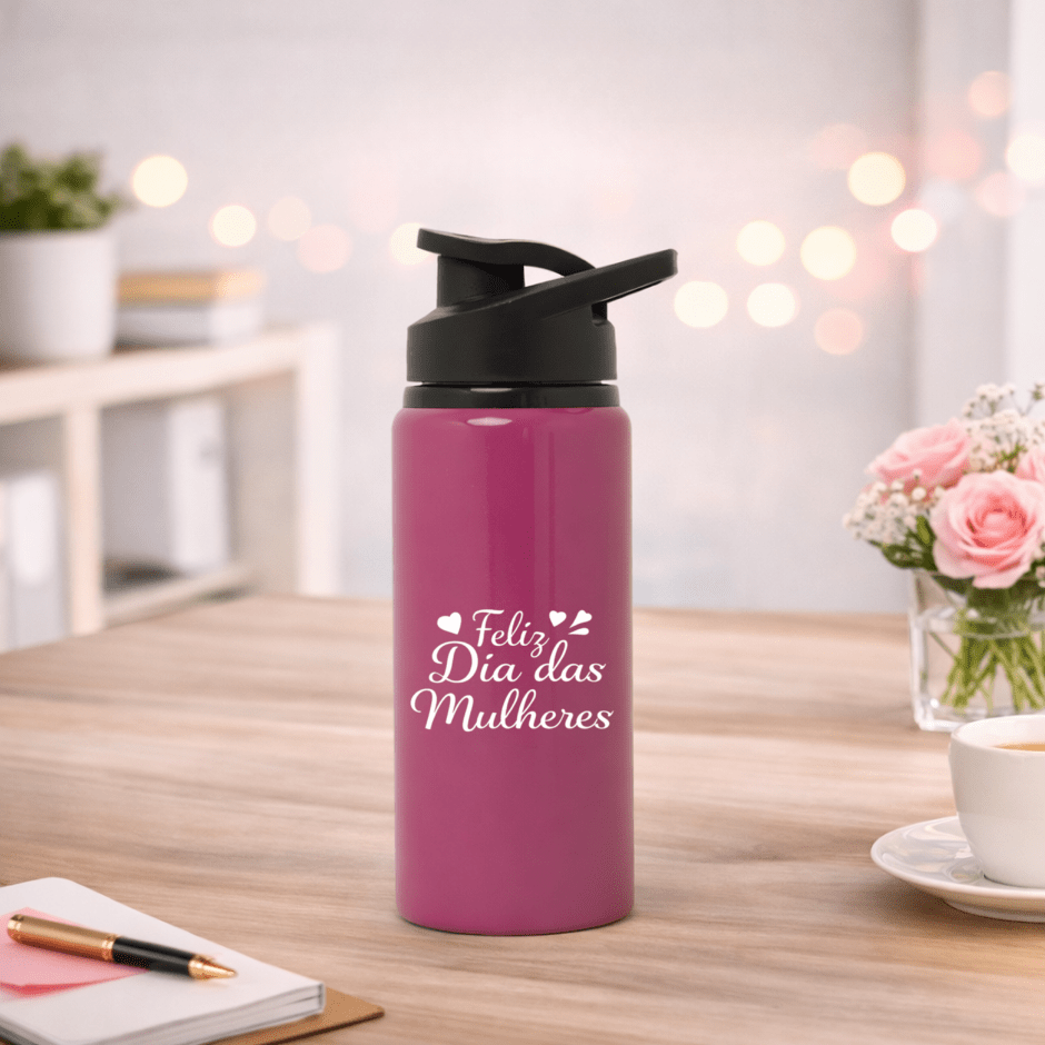 Brinde Dia Das Mulheres Personalizado Squeeze Garrafa Alumínio 600 ml X12487B-MULHER Brindes Personalizados
