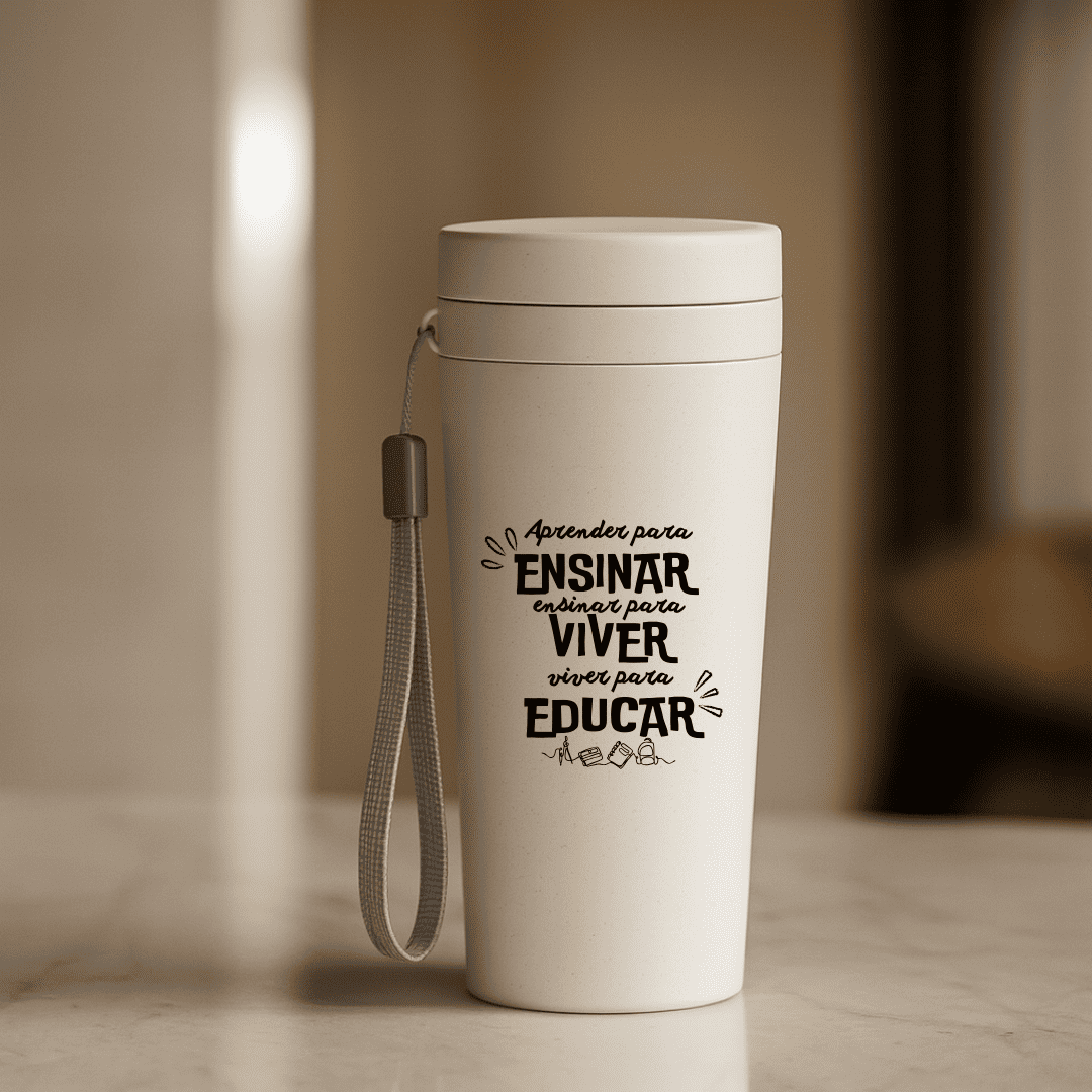 Brinde Presente Dia dos Professores Personalizado Copo Sustentável Personalizado Fibra de Bambu 350 ML X03006A-PROF