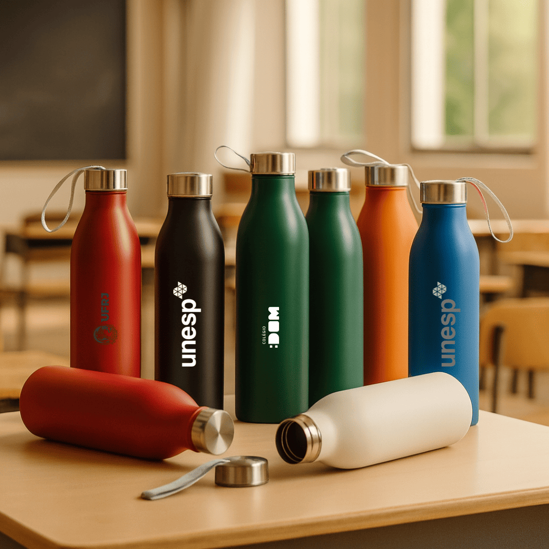 Brinde Presente Dia dos Professores Personalizado Squeeze Garrafa Aço Inox 750ml Fosco Tampa com Alça