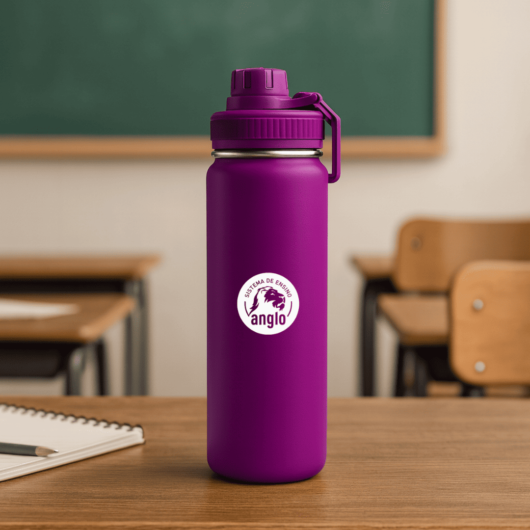 Brinde Presente Dia dos Professores Personalizado Squeeze Garrafa Térmica Aço Inox 570ml Tampa Rosqueável Alça Plástico