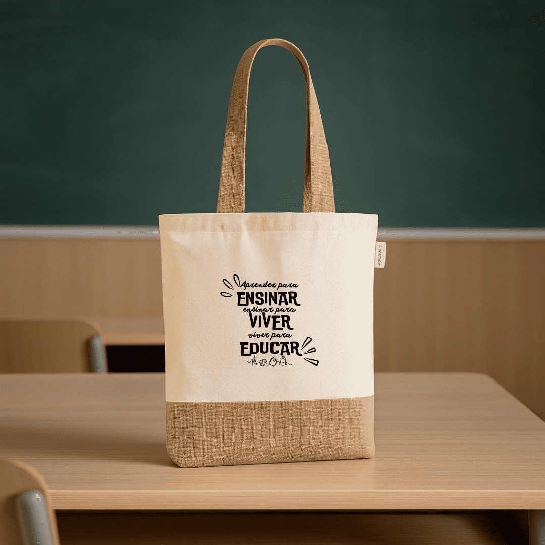 Brinde Presente Dia dos Professores Personalizados Sacola Personalizada Algodão e Poliéster Reciclado Sustentável MSP92345-PROF