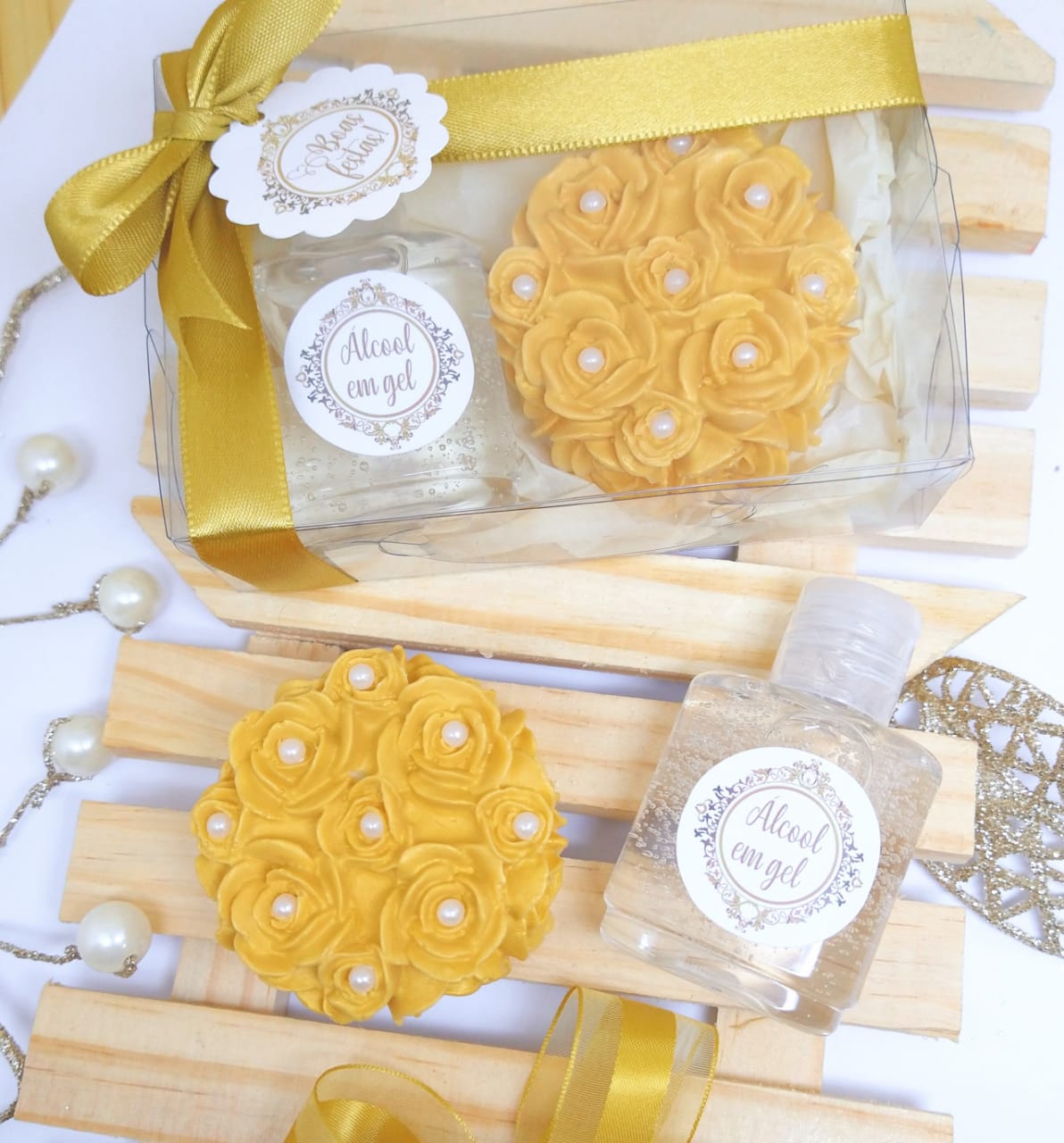 Lembrancinha de Natal Kit Álcool ou Creme com Rosa Provence