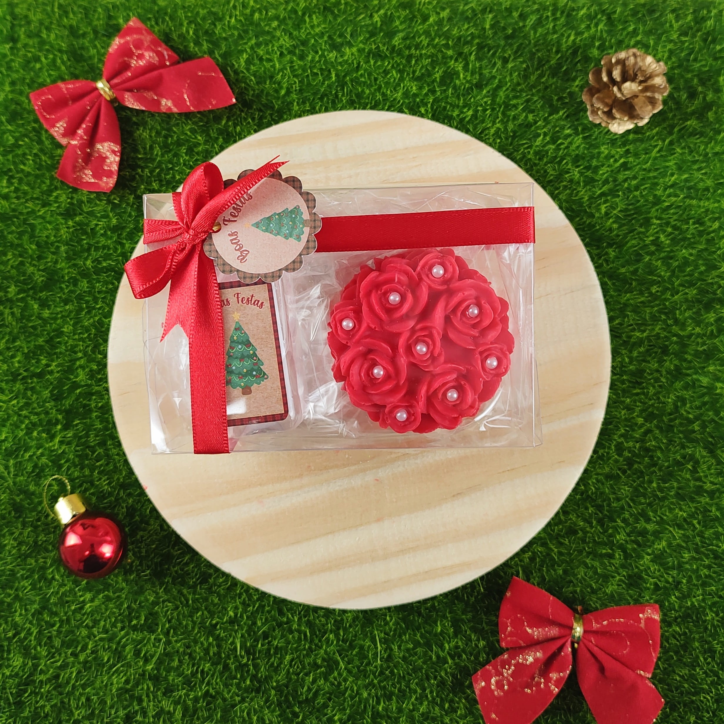Lembrancinha Natal 2022 Kit Álcool em Gel e Rosa Provence